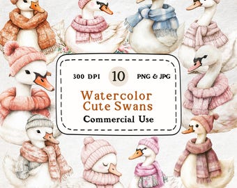 Watercolor Swan Clipart Set – Cute Animal Graphics (Digital Download)