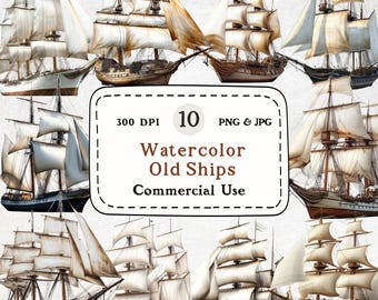 Watercolor Sailing Ships Clipart – Nautical Vessel Illustrations (PNG & JPG)