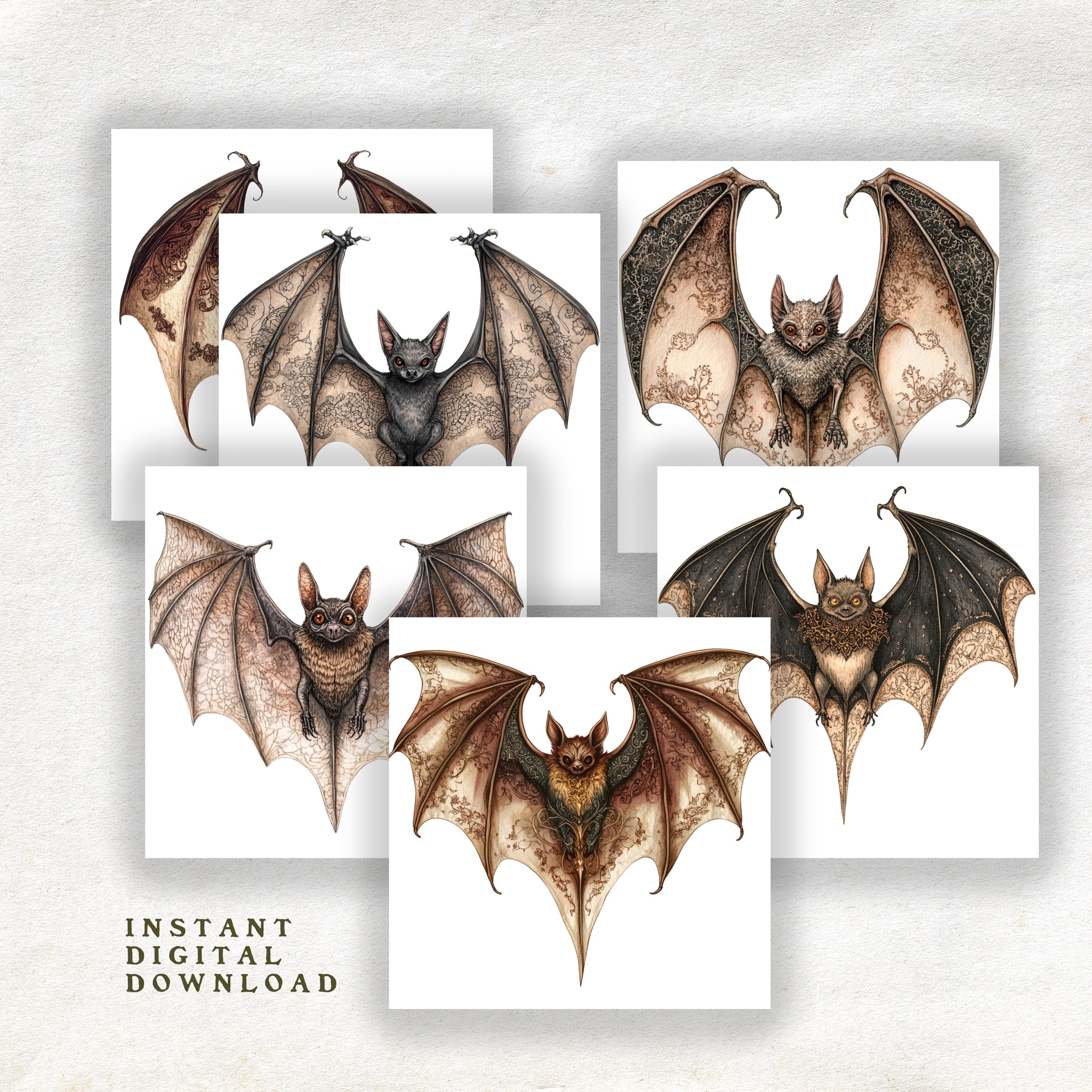 Magical Bats - 6 Watercolor Clipart Set, Bat Clipart, Whimsical, Animal ...