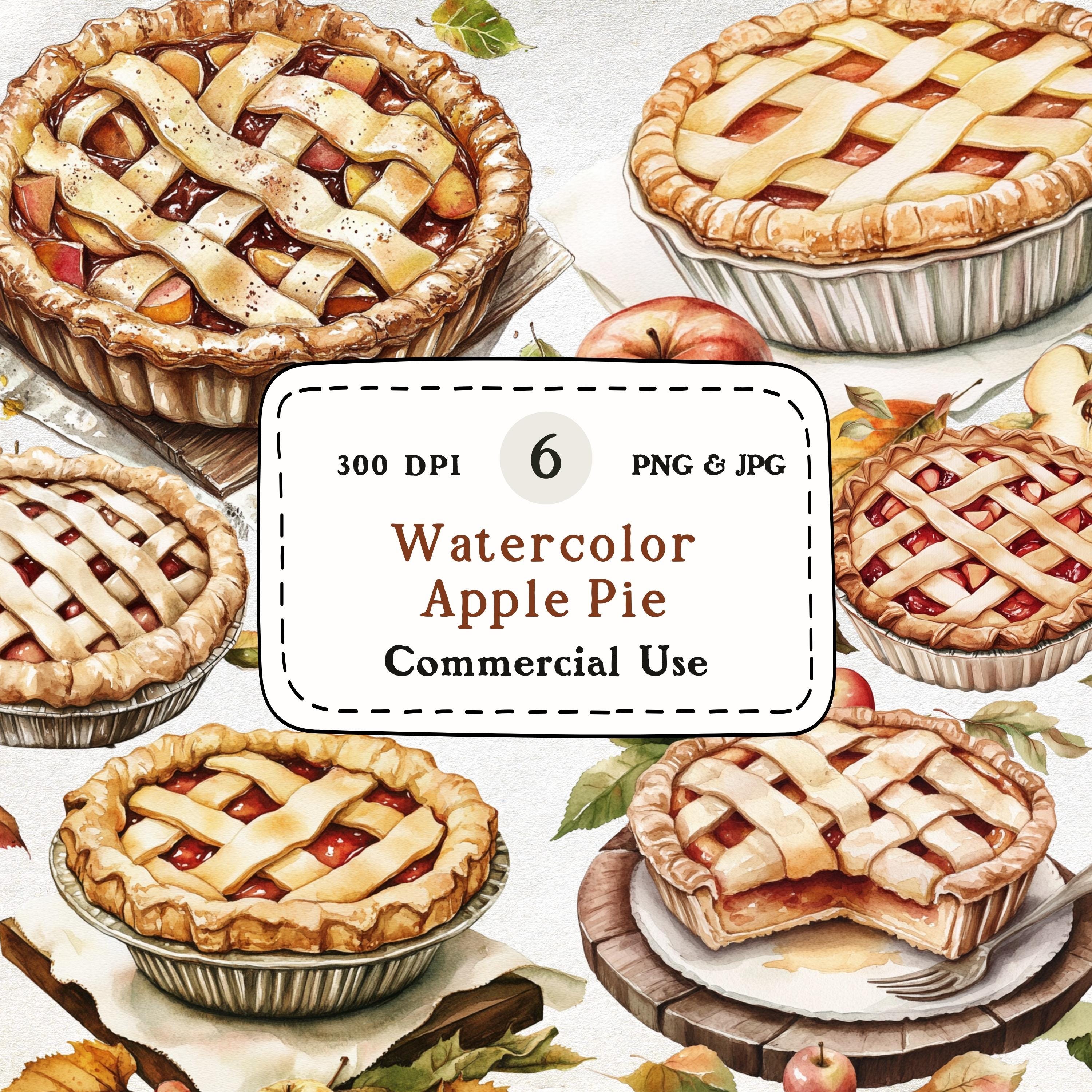 Watercolor Apple Pie Clipart Set – Autumn Dessert Graphics (digital ...