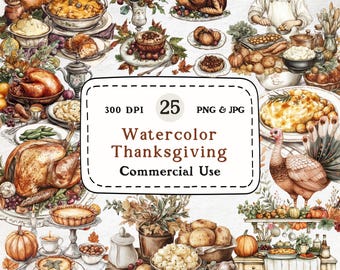 Watercolor Thanksgiving Clipart Bundle – Fall Harvest Illustrations (PNG & JPG)