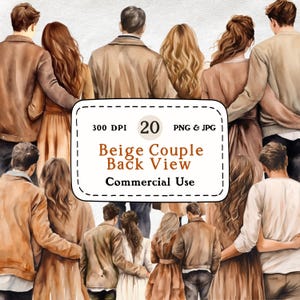 Beige Paar Rückansicht - 20 Aquarell Clipart Set, Liebende, Romantisch, Mann & Frau, Herbstpaar, Herbstpaar Clip Art, Süßes Paar Bundle