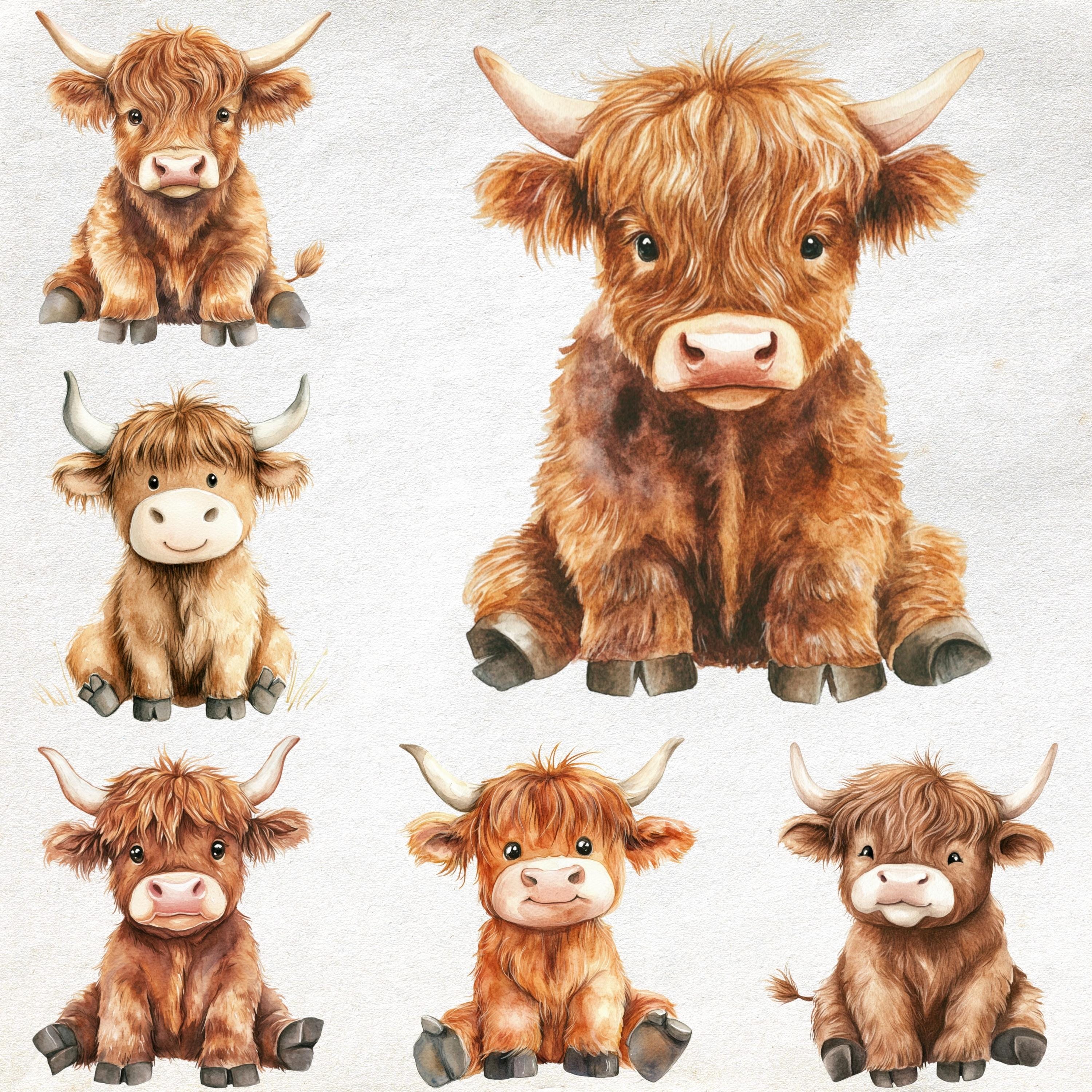 Watercolor Highland Cow Clipart Set – Cute Animal Illustrations ...
