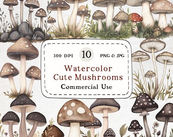 Clipartbundel aquarel paddestoelen – Illustraties bospaddestoelen (PNG en JPG)