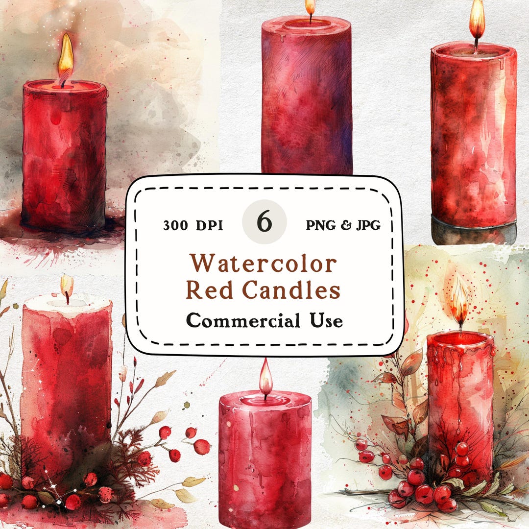 Watercolor Red Candle Clipart Set – Commercial Use (digital Download ...