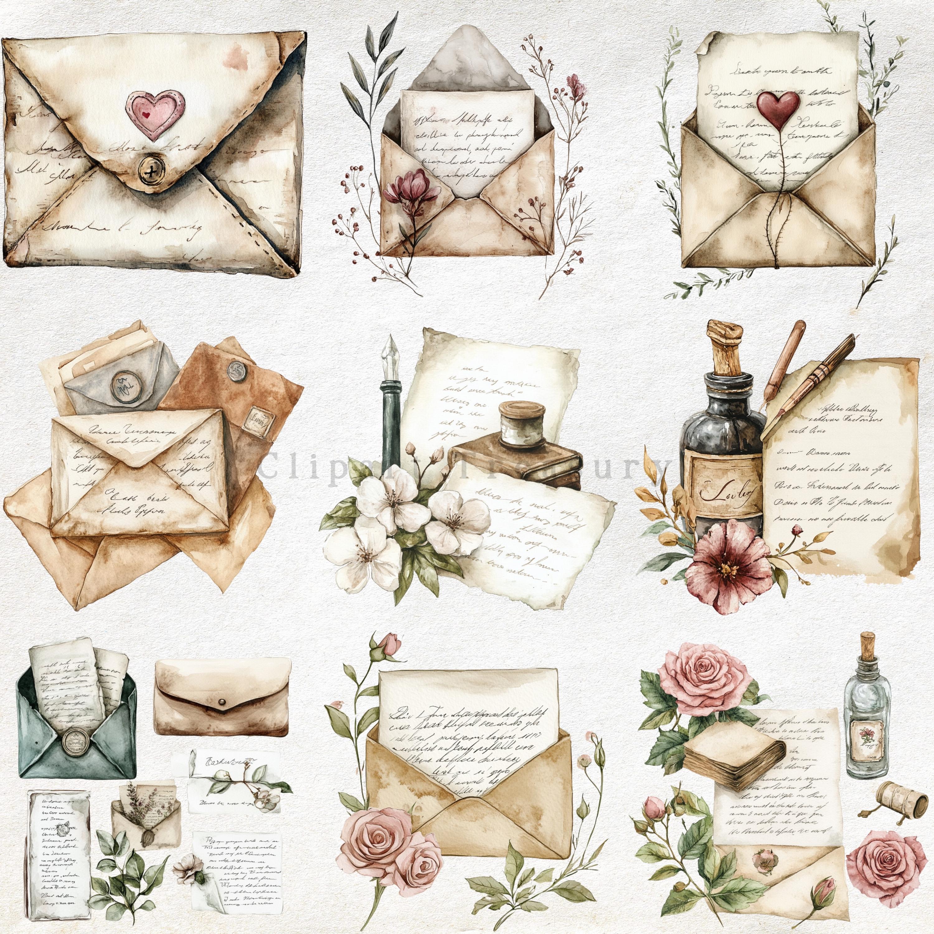 Watercolor Cottagecore Letter Clipart – Vintage Floral Stationery ...