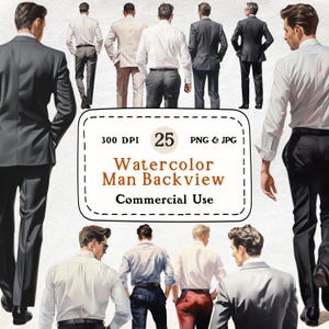 Men Back View - 25 Watercolor Clipart Set, Man Clipart, Businessman Backview, Male Clipart, Digital Download, Scrapbooking, Commercial Use