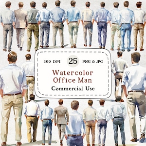 Office Men Back View - 25 Watercolor Clipart Set, Masculine Clipart, Man Back View, Corporate Male, Businessman, Professional, Office Life