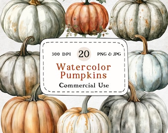 Watercolor Pumpkins Clipart – 20 Autumn Graphics (Digital Download)