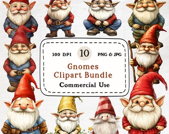 Watercolor Gnome Clipart Set – 10 Fantasy PNG Images (Digital Download)