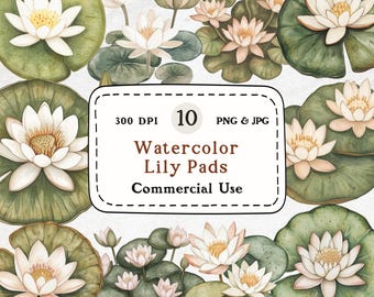 Watercolor Lily Pads Clipart – Pond Flower Illustration (PNG & JPG)