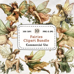 Cute Fairies - 10 Watercolor Clipart Set, Fairy Clipart, Watercolor Fantasy PNG, 300 DPI, Digital Download, Scrapbooking, Commercial Use