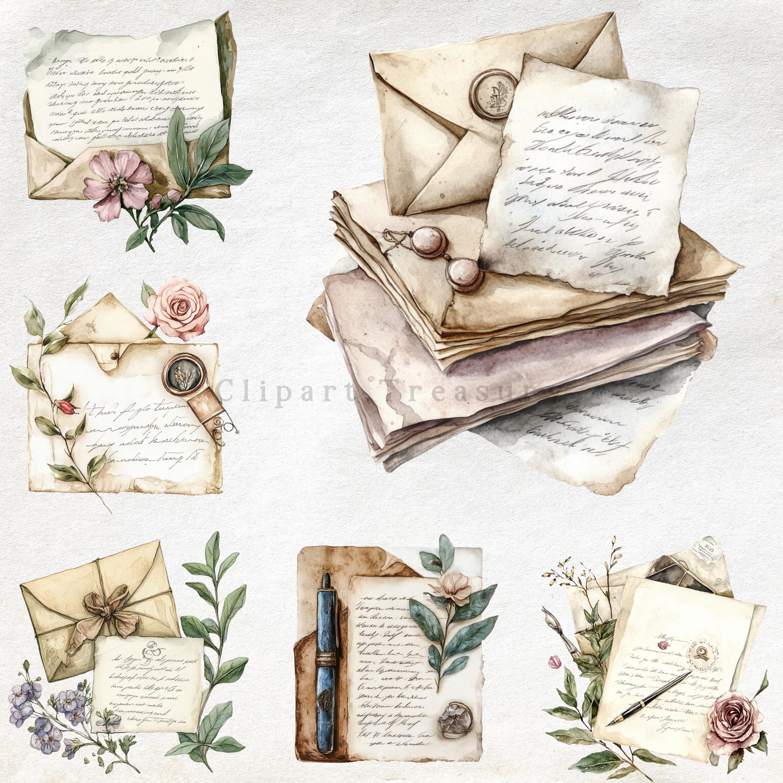 Watercolor Cottagecore Letter Clipart – Vintage Floral Stationery ...