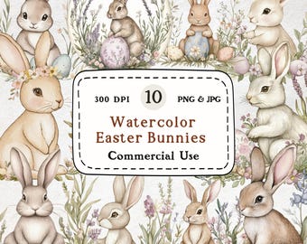 Clipart de Conejito de Pascua en Acuarela – Paquete PNG Floral de Primavera (Descarga Digital)