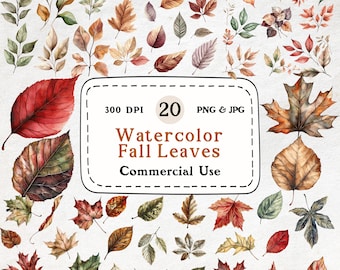 Watercolor Autumn Leaves Clipart Set – Fall Scrapbooking (Digital Download)