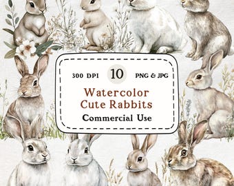 Clipartbundel aquarel konijntje, lente boskunst (commercieel gebruik)