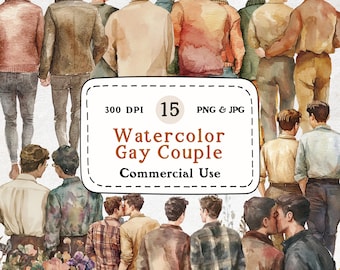 Gay Couple Watercolor Clipart Set – LGBTQ Love, Pride Month (Digital Download)