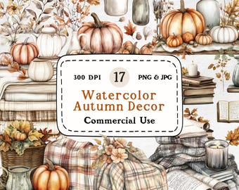 Watercolor Autumn Clipart Set – Fall Decor Illustrations (Digital Download)