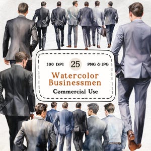 Businessman Back View - 25 Watercolor Clipart Set, Man Clipart, Men Back View, Male Clipart, Corporate Man, Digital Download, Commercial Use