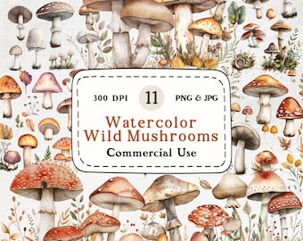 Watercolor Mushroom Clipart Set – Whimsical Forest, Fantasy Art (Digital Download)
