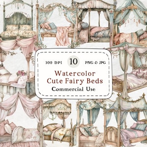 Vintage Canopy Bed Clipart Bundle - 10 Elegant Bedroom Illustrations, Romantic Four-Poster Beds, Shabby Chic Cottage Decor, Cozy Interior
