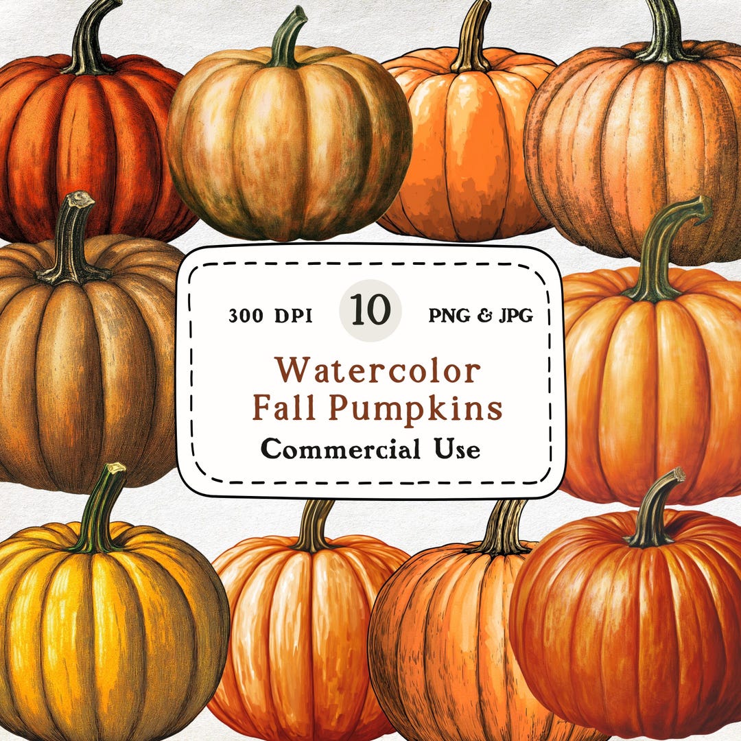 Watercolor Pumpkin Clipart Bundle – Autumn Harvest, Commercial Use (PNG ...