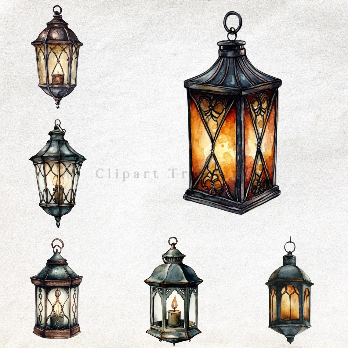 Watercolor Lantern Clipart Set – Vintage Cottagecore PNG (digital ...