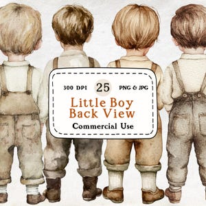 Achteraanzicht jongetje-25 aquarel clipart set, kinderillustratie, kinderkamer kunst, neutrale kleuren, 300 dpi, scrapbooking, commercieel gebruik