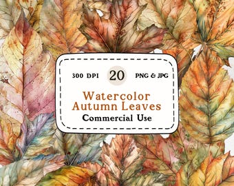 Watercolor Autumn Leaves Clipart Set – 20 Fall Graphics (Digital Download)