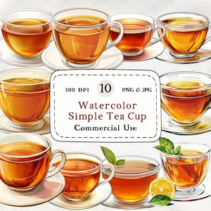 Tea Cup Clipart - 10 Watercolor Tea Cup PNG, Tea Party, Hot Drink Clip Art, Teacup Illustration, Herbal Tea, Afternoon Tea, Digital Download