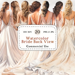 Braut Rückansicht - 20 Aquarell Clipart Set, Hochzeitskleid, Braut Clipart, Ehe, 300 DPI, digitaler Download, Scrapbooking, kommerzielle Nutzung