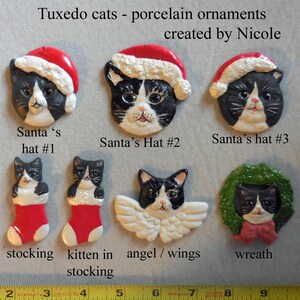 TUXEDO CAT porcelain ornaments, created by Nicole, free personalizing, many styles from pull down menu