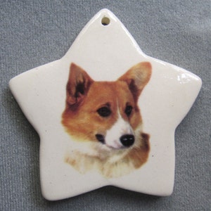 welsh Corgi dog, star ceramic ornament, free personalizing 22k gold by Nicole