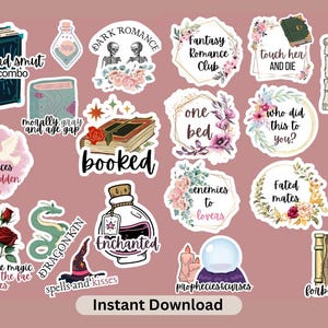 40 Digital Bookish Stickers | Printable Fantasy Romance Booktok Sticker Bundle | Dark Romance Smut Stickers | Kindle | Goodnotes | PNG | PDF image 3