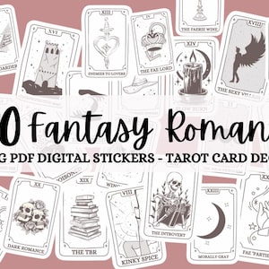 30 Fantasy Romance Digitale Aufkleber - PNG Bücher Aufkleber - Goodnotes Aufkleber - Druckbare Aufkleber für Kindle - Tarot Karten Deck