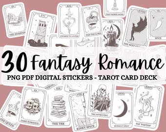30 Adesivos Digitais de Fantasia e Romance - Adesivos PNG Bookish - Adesivos Goodnotes - Adesivos Kindle para Imprimir - Adesivos Smut Baralho de Cartas de Tarô