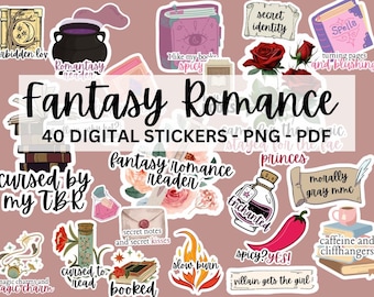 40 Digital Bookish Stickers | Printable Fantasy Romance Booktok Sticker Bundle | Dark Romance Smut Stickers | Kindle | Goodnotes | PNG | PDF