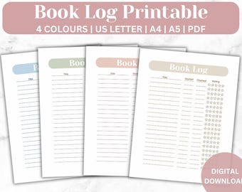 Reading Tracker Book Log Printable für Buchbesprechung | Lesezeichen Lesezeichen Notizbuch | Buch Journal für Buch Liebhaber