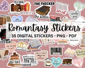 35 Digital Bookish Stickers | Dark Romance Smut Stickers | Printable Fantasy Romance Booktok Sticker Bundle | Kindle | Goodnotes | PNG | PDF
