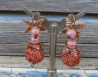 Pompoms handmade in France beaded Earrings