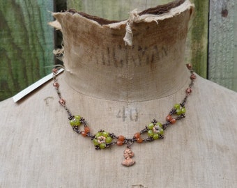 Bees French design romantic boho handmade beaded necklace Made in France