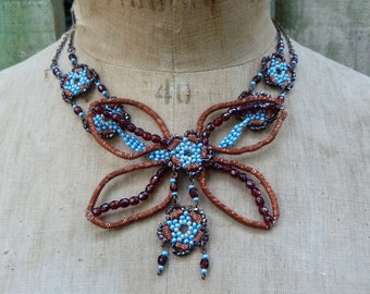 Butterfly canetille and glass beads chocker necklace   Handmade in France