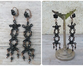 Black Handmade in France  long dangles earrings  leverbacks