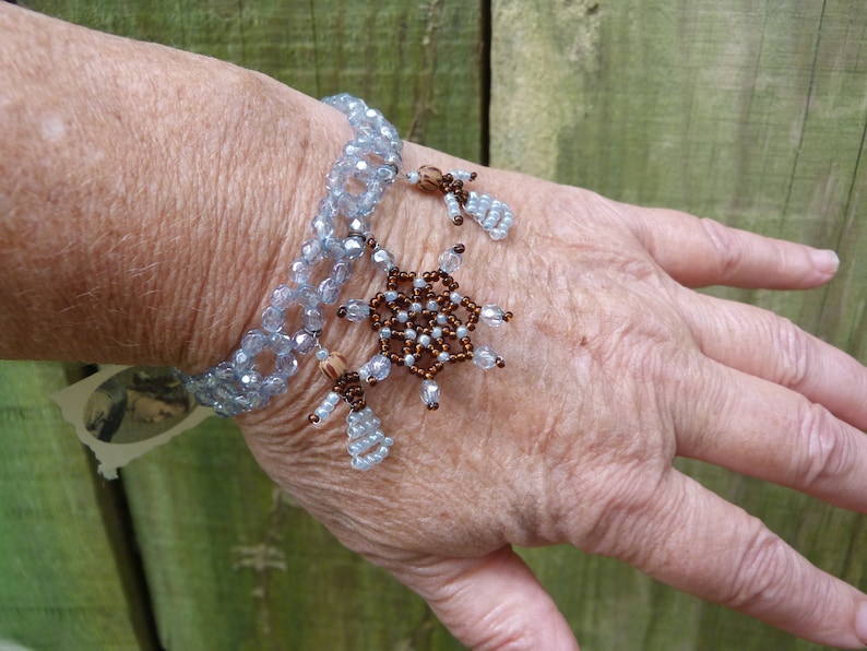 Folk handmade soft blue glass beadwork bracelet Made in France image 1