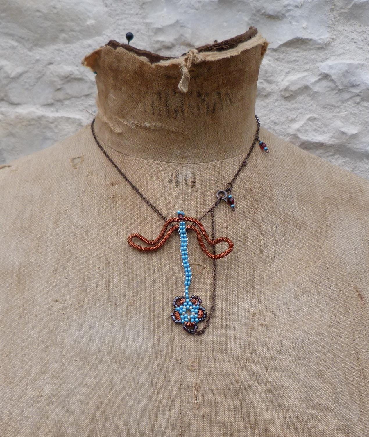 Collier Ras De Cou Ancien - Grenat, Longueur ~41-45 Cm, Signé Créateur, Occasion