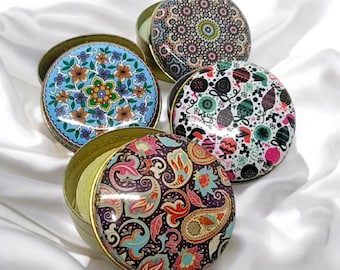 Mandala Tin Box: Olive Oil Soap, Tile Pattern Metal Storage