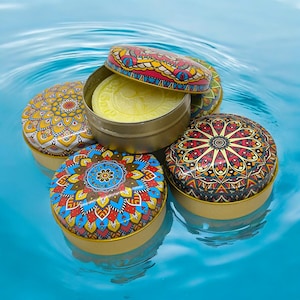 Small Tin Box Soapy Metal Storage Organizer, Myystic, Mandala Design Tin Box, Authentic Tile Patterns Soapy Box, Olive Oil Soap