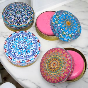 Small Tin Box Soapy Metal Storage Organizer, Colorful Ottoman Mosaic with 3 Design Variants, Soapy Box