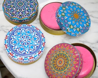 Mosaic Metal Tin Box: Ottoman Style Soapy Storage Organizer