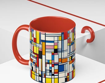 Piet Mondrian Coffee Mug, Color Block Design, Abstract Art Mug, Modern Kitchen Decor, Geometric Mug Gift, 11oz and 15oz Mug